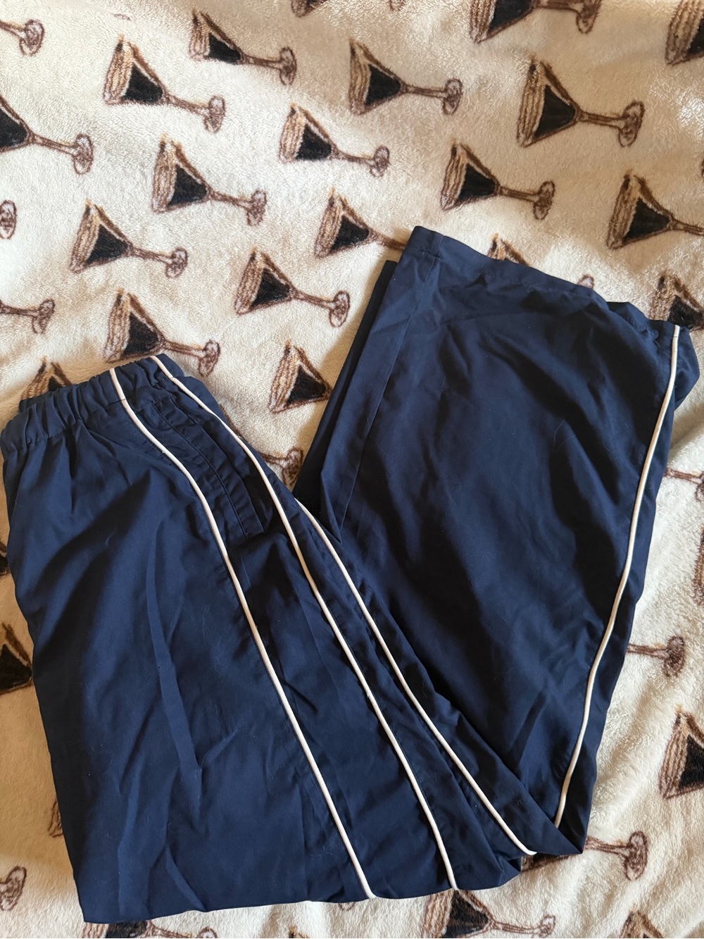 Women’s Navy Track Pants with White Piping